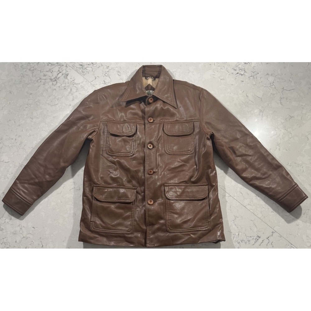 VTG 70s Pacific Trail Sportswear Faux Leather Field Jacket Mens M Sherpa Lined